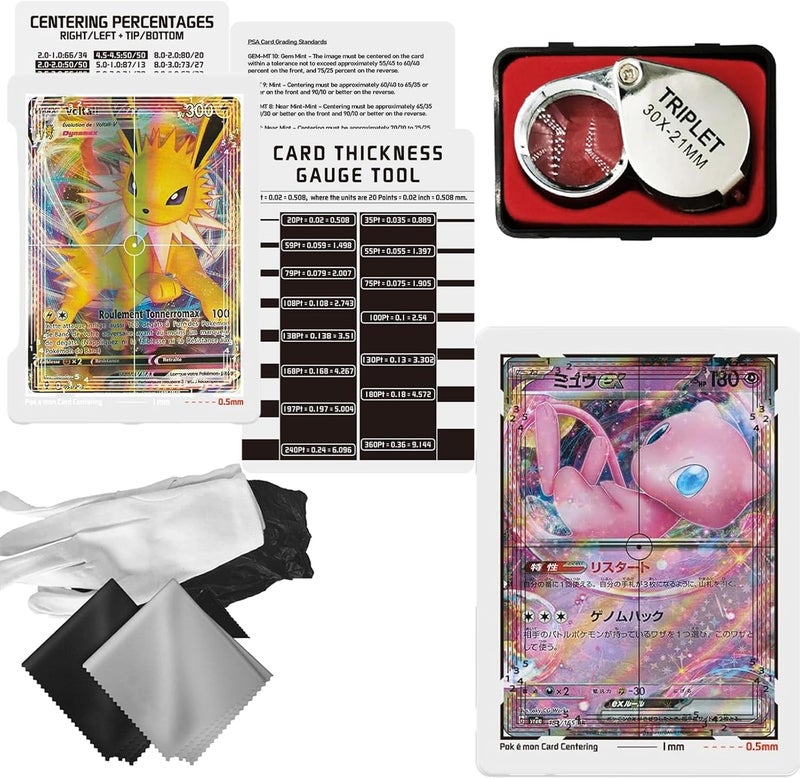 Flinduy Card Centering Grading Tool Kit Compatible for Pokemon TCG, Trading Card Grading Set with Thickness Measuring Card, Measuring & Cleaning Accessories for Collectible Cards - Image 1